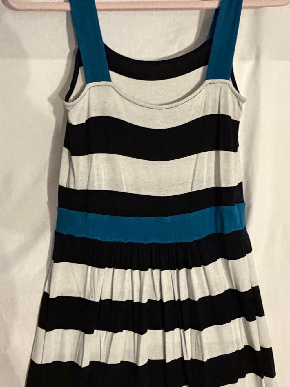 #573 Women's Black, White & Teal Stripe Tank Dress